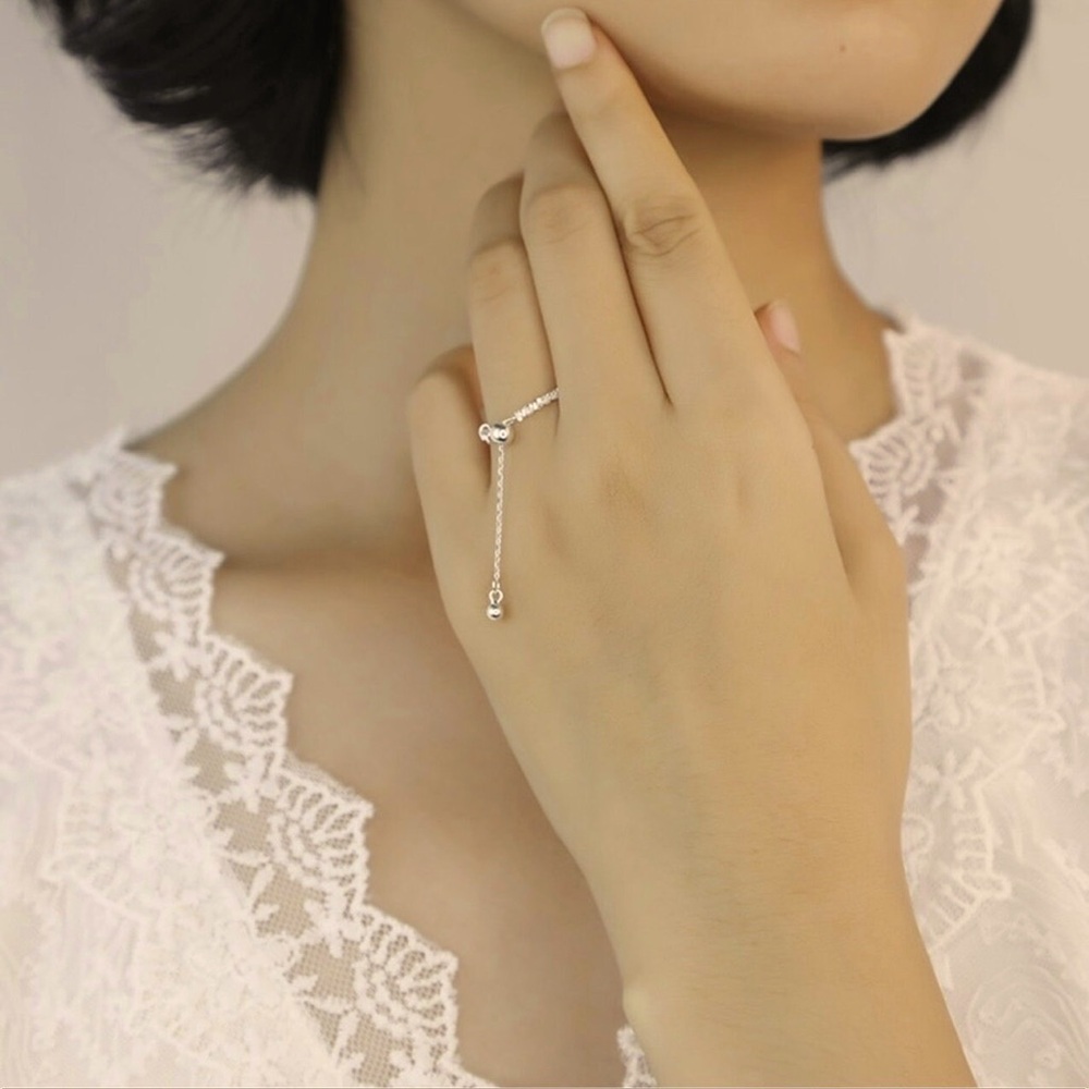925 Sterling Silver Fashion Cute Babysbreath Chain Ring Sizable For Women